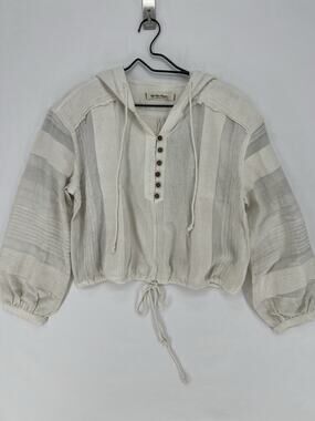 Free People We The Free Hooded Crop Top Ivory Boho Pullover Small